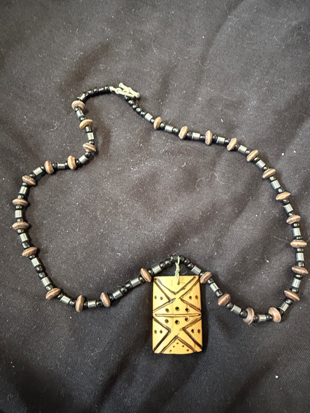 Handmade Black and Brown Beaded Tribal Pendant Necklace